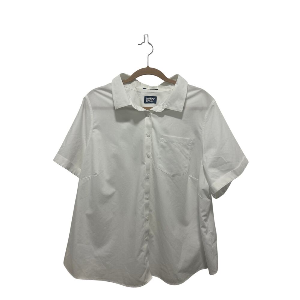 Land's End Eco-Green No Iron White Boxy Button Down Short Sleeve Shirt  2XL